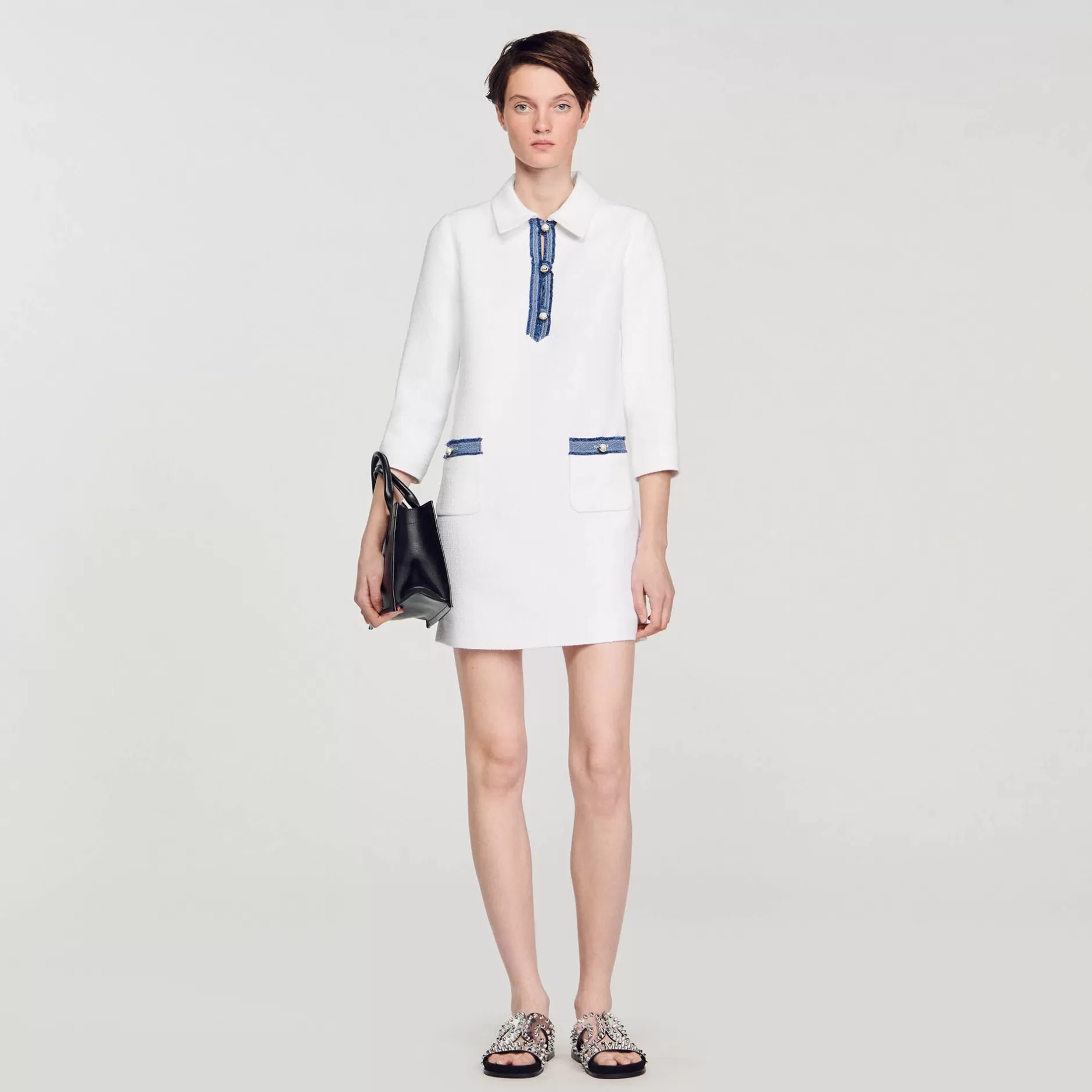 Sandro Abito Corto In Tweed Con Maniche Lunghe<Donna Abiti