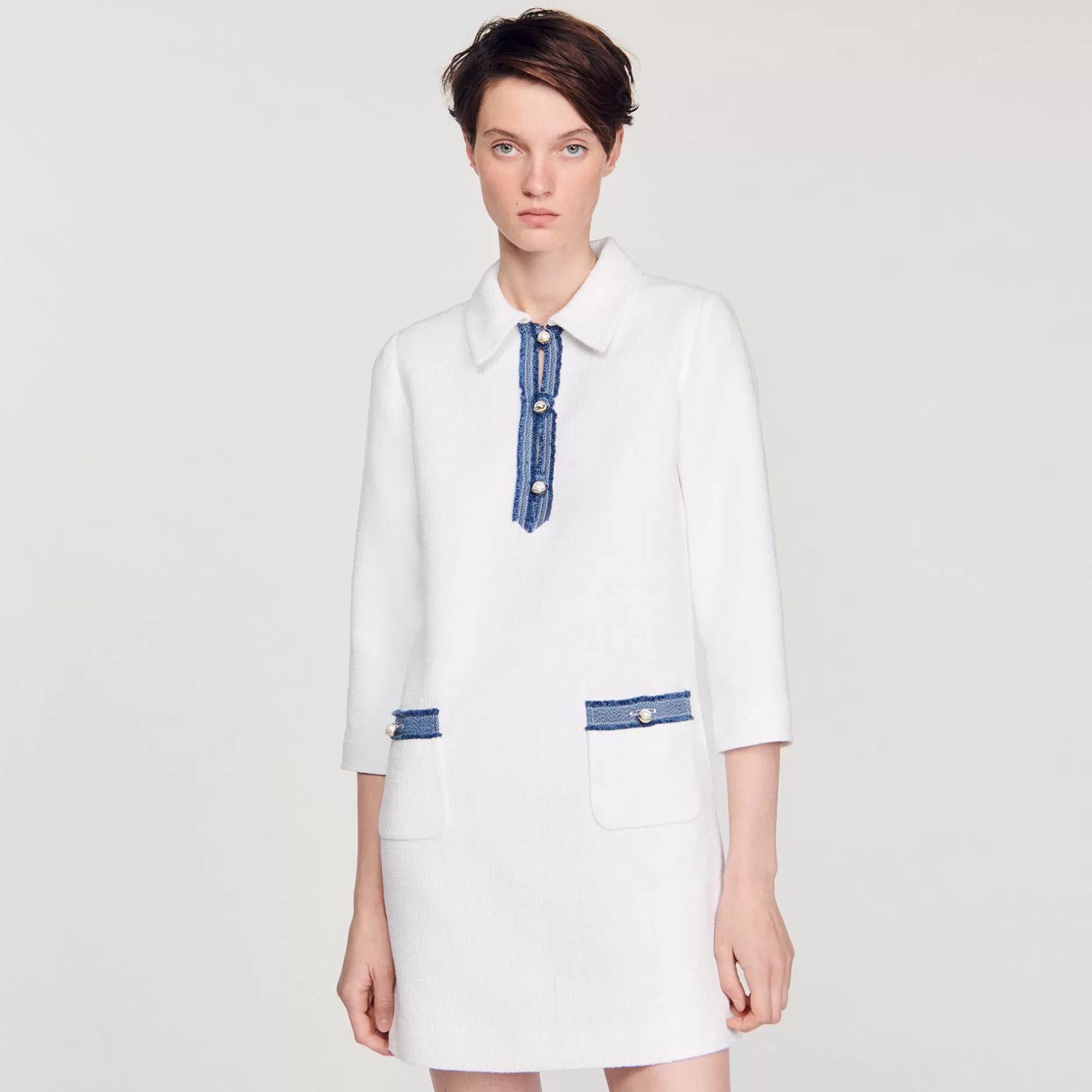 Sandro Abito Corto In Tweed Con Maniche Lunghe<Donna Abiti