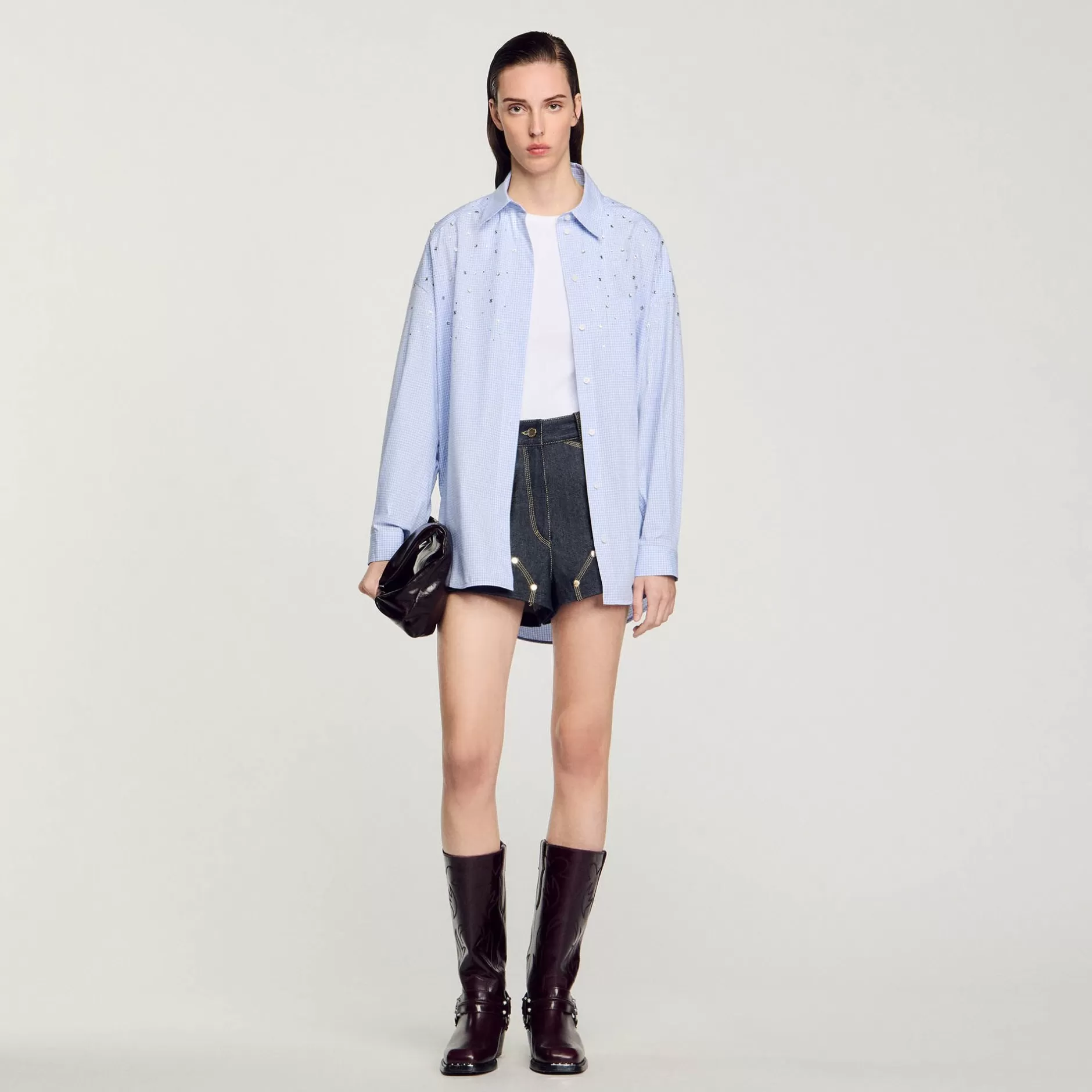 Sandro Camicia A Quadri Decorata Con Borchie<Donna Top & Camicie