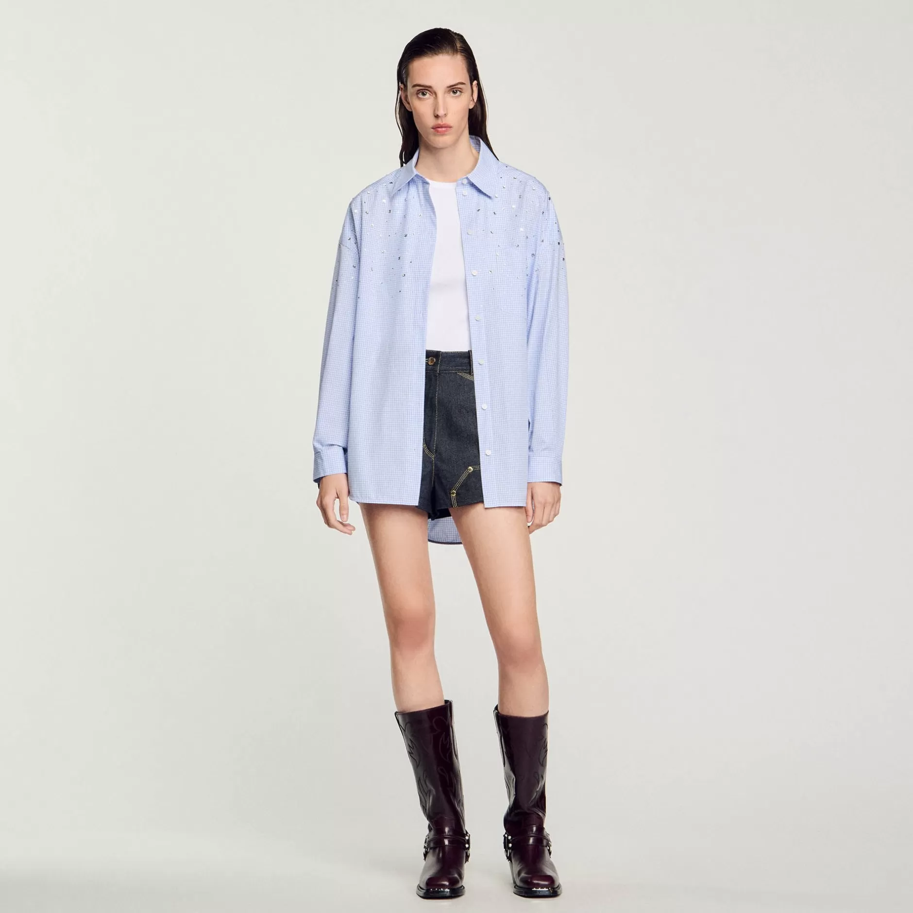 Sandro Camicia A Quadri Decorata Con Borchie<Donna Top & Camicie