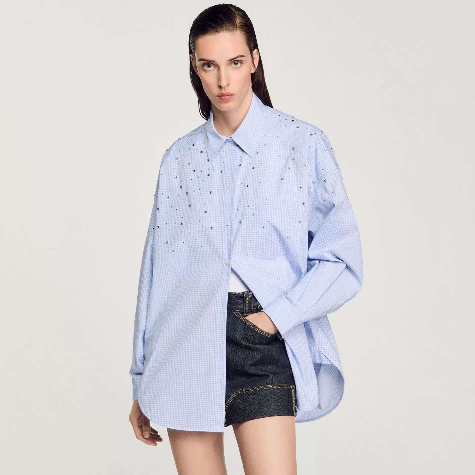 Sandro Camicia A Quadri Decorata Con Borchie<Donna Top & Camicie