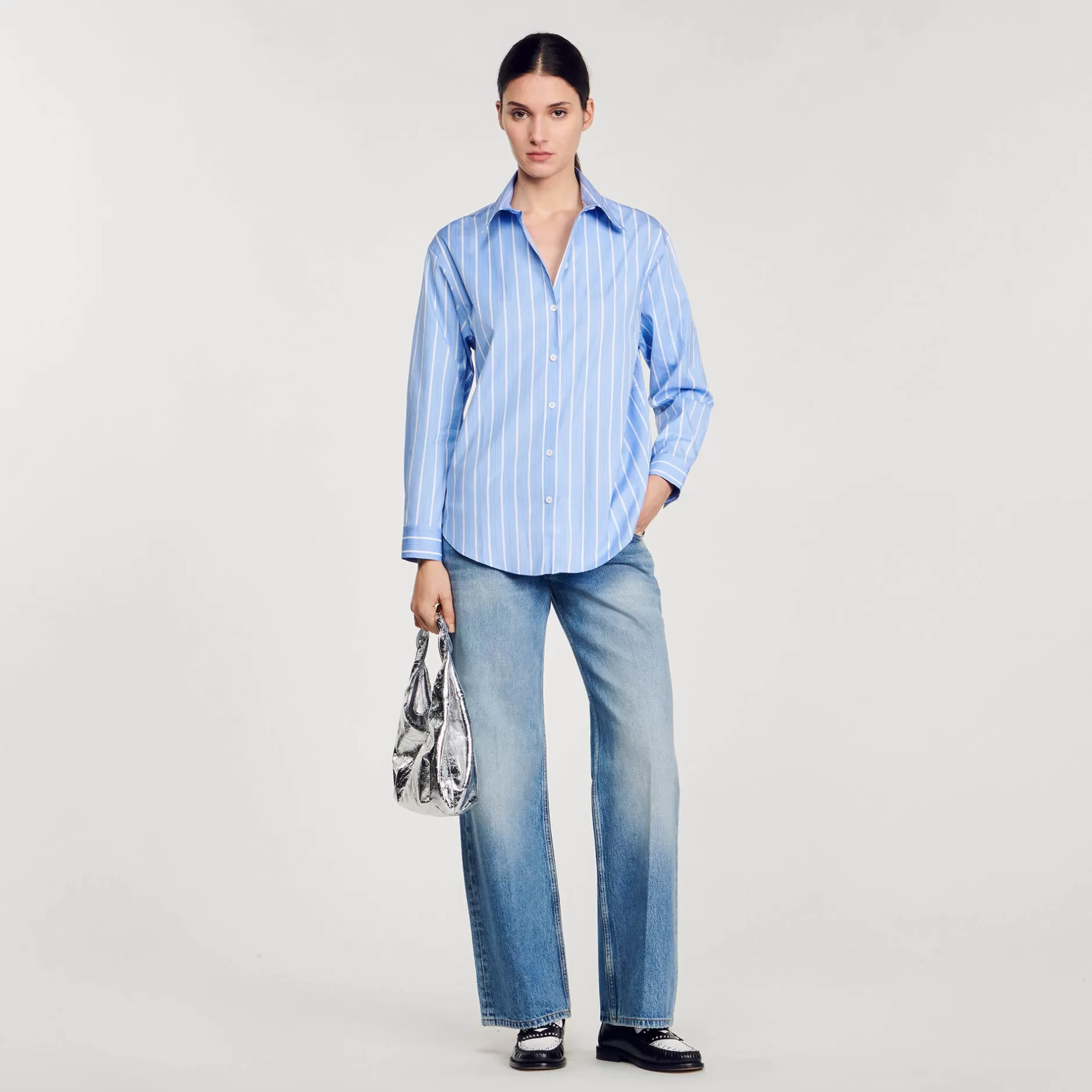 Sandro Camicia A Righe Retro Scoperto In Pizzo<Donna Top & Camicie