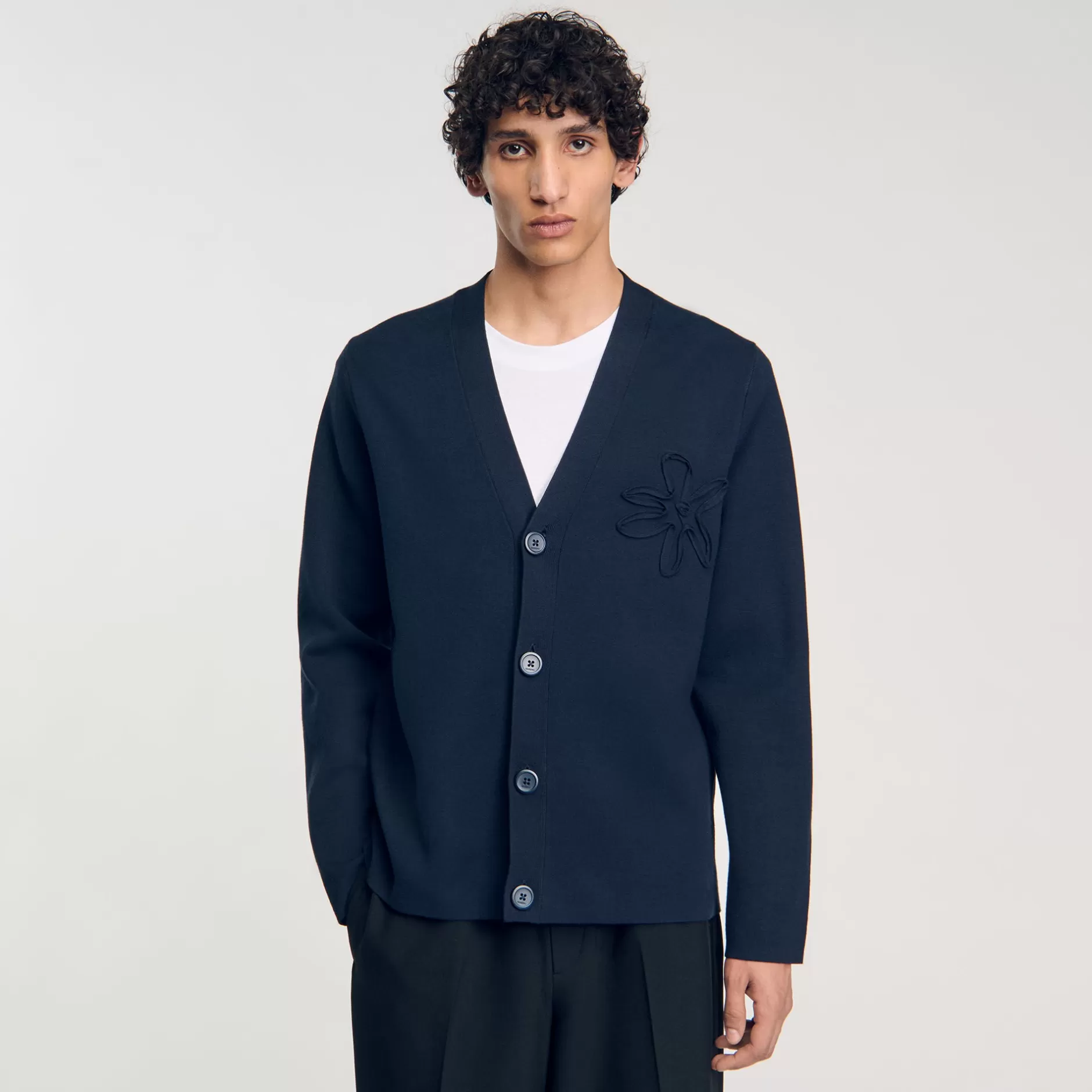 Sandro Cardigan Con Dettaglio A Fiore<Uomo Maglioni & Cardigan