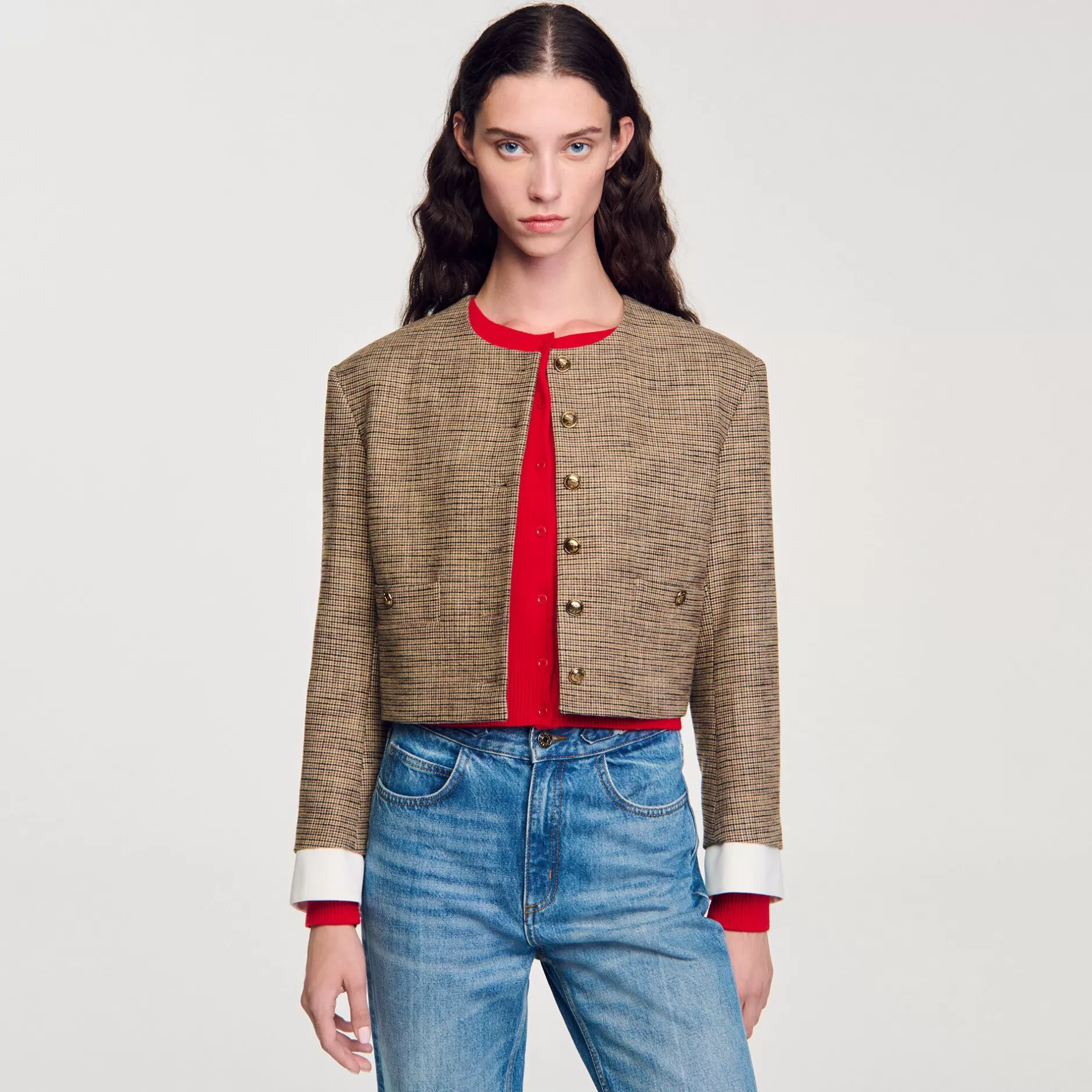 Sandro Giacca Corta Con Mini Pied De Poule<Donna Giacche & Giubbotti