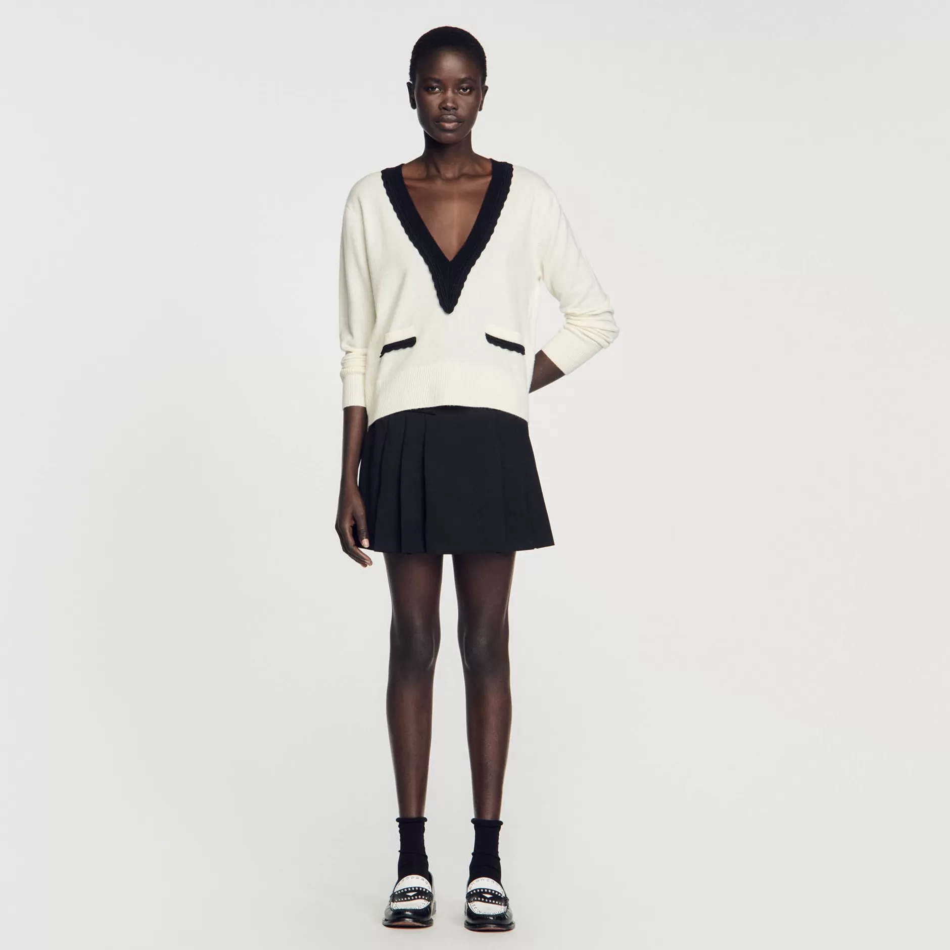 Sandro Maglione Scollo A V Bicolor<Donna Maglieria & Cardigan