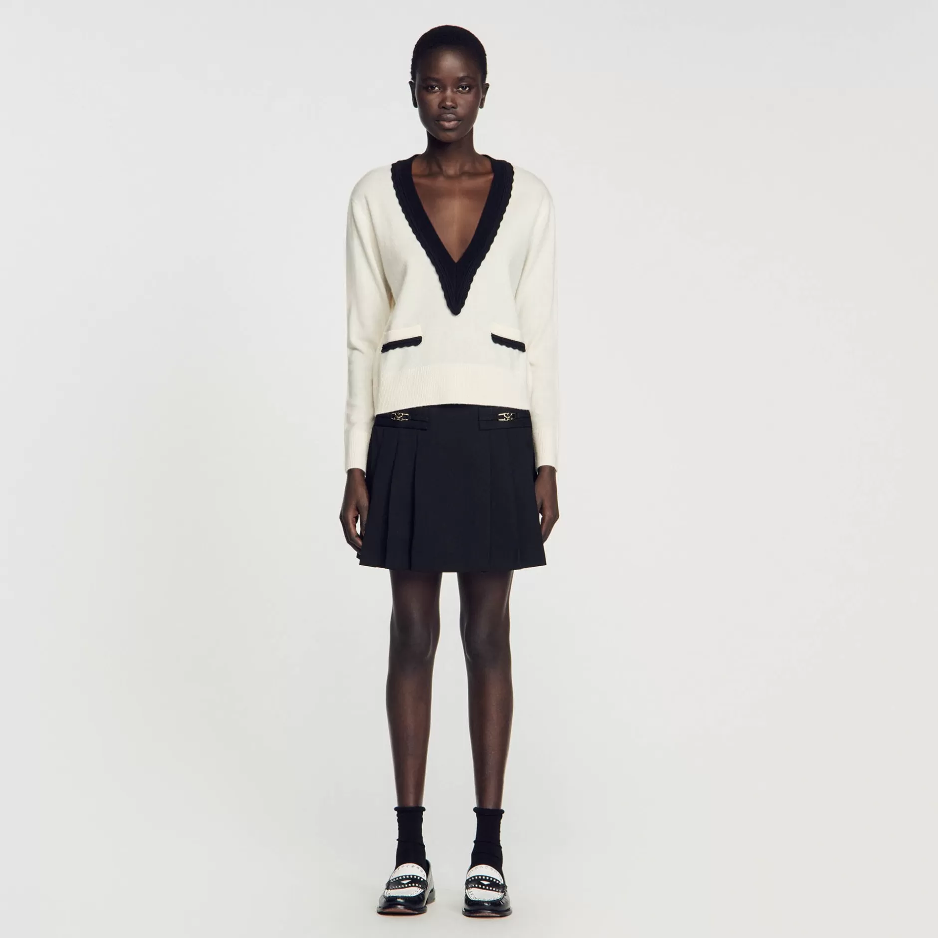 Sandro Maglione Scollo A V Bicolor<Donna Maglieria & Cardigan