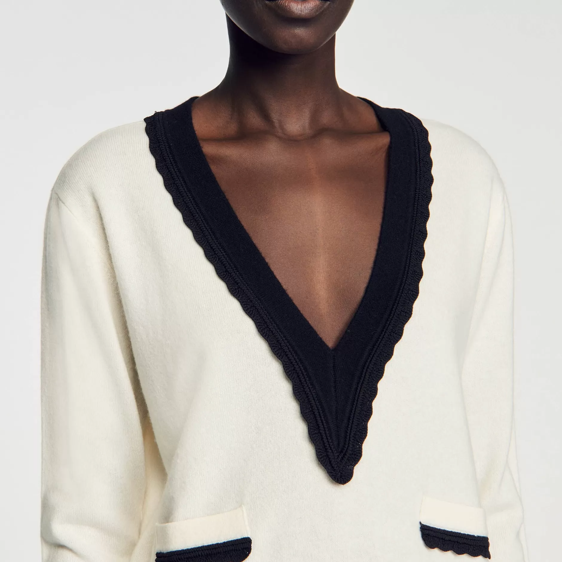 Sandro Maglione Scollo A V Bicolor<Donna Maglieria & Cardigan