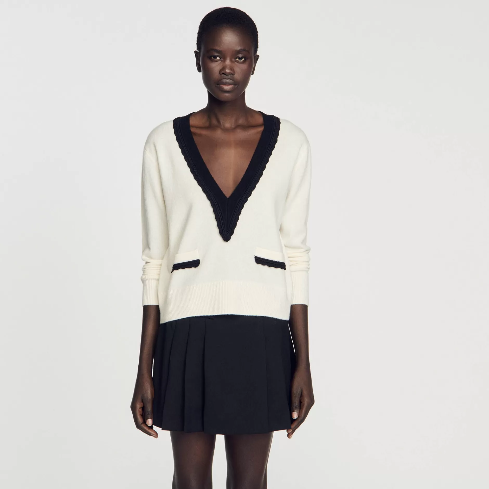 Sandro Maglione Scollo A V Bicolor<Donna Maglieria & Cardigan