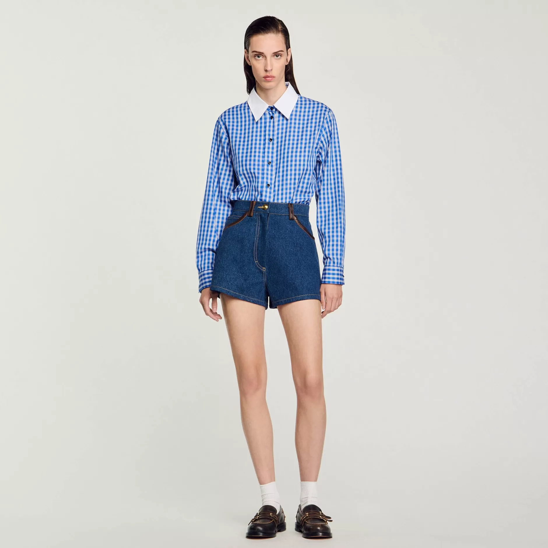 Sandro Shorts Di Jeans Con Dettagli In Pelle<Donna Sets | Gonne & Short