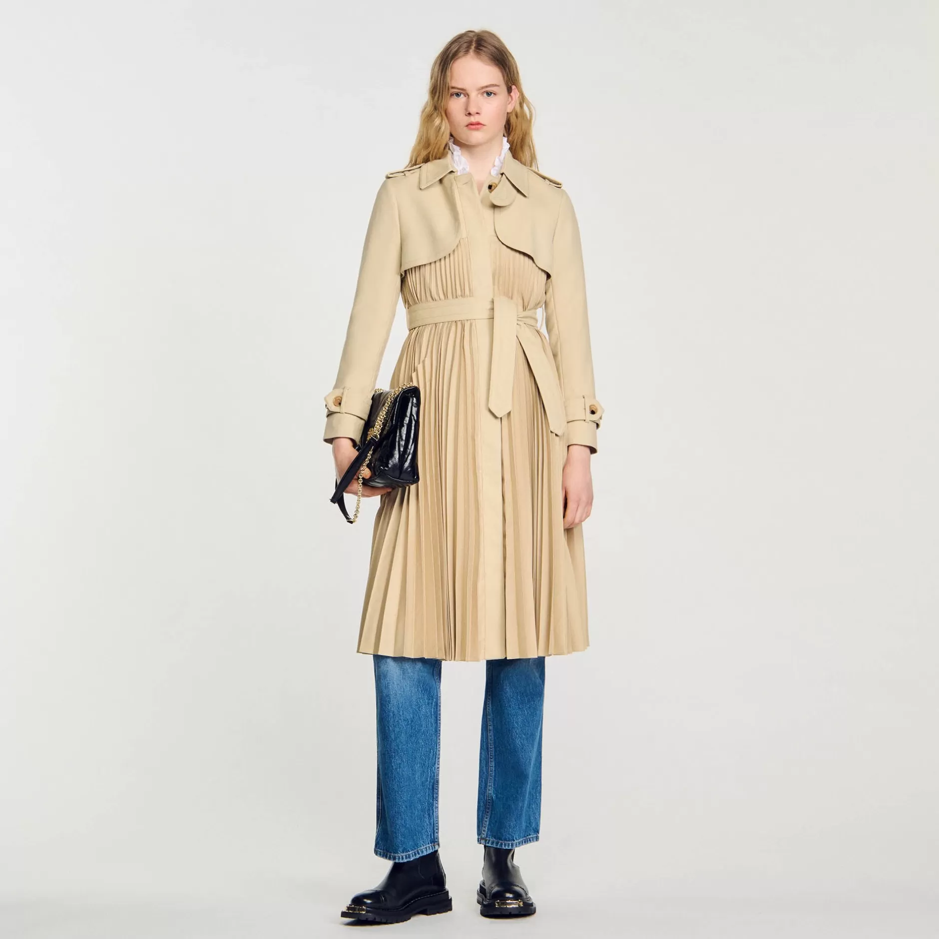 Sandro Trench Plissettato Con Cintura<Donna Cappotti