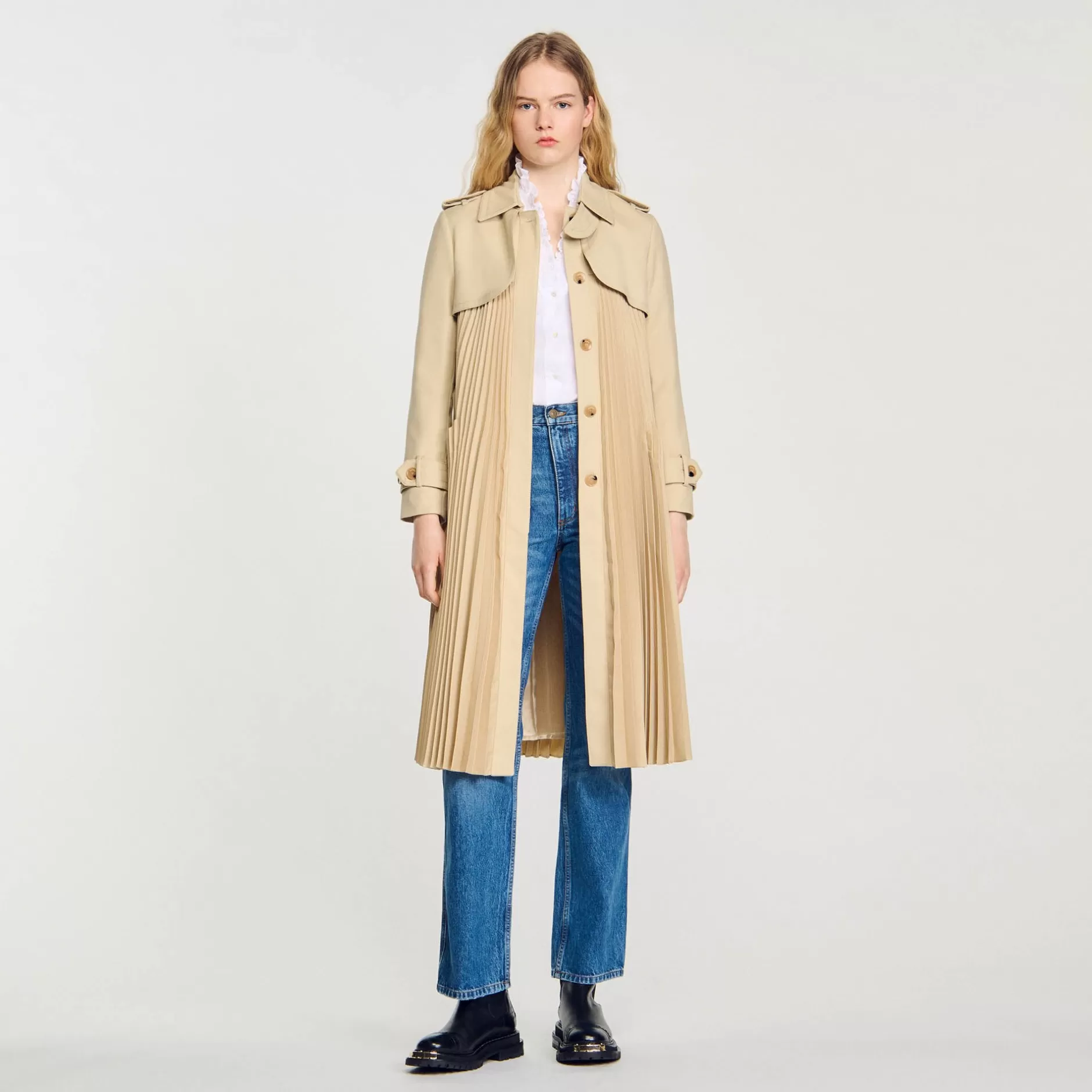 Sandro Trench Plissettato Con Cintura<Donna Cappotti