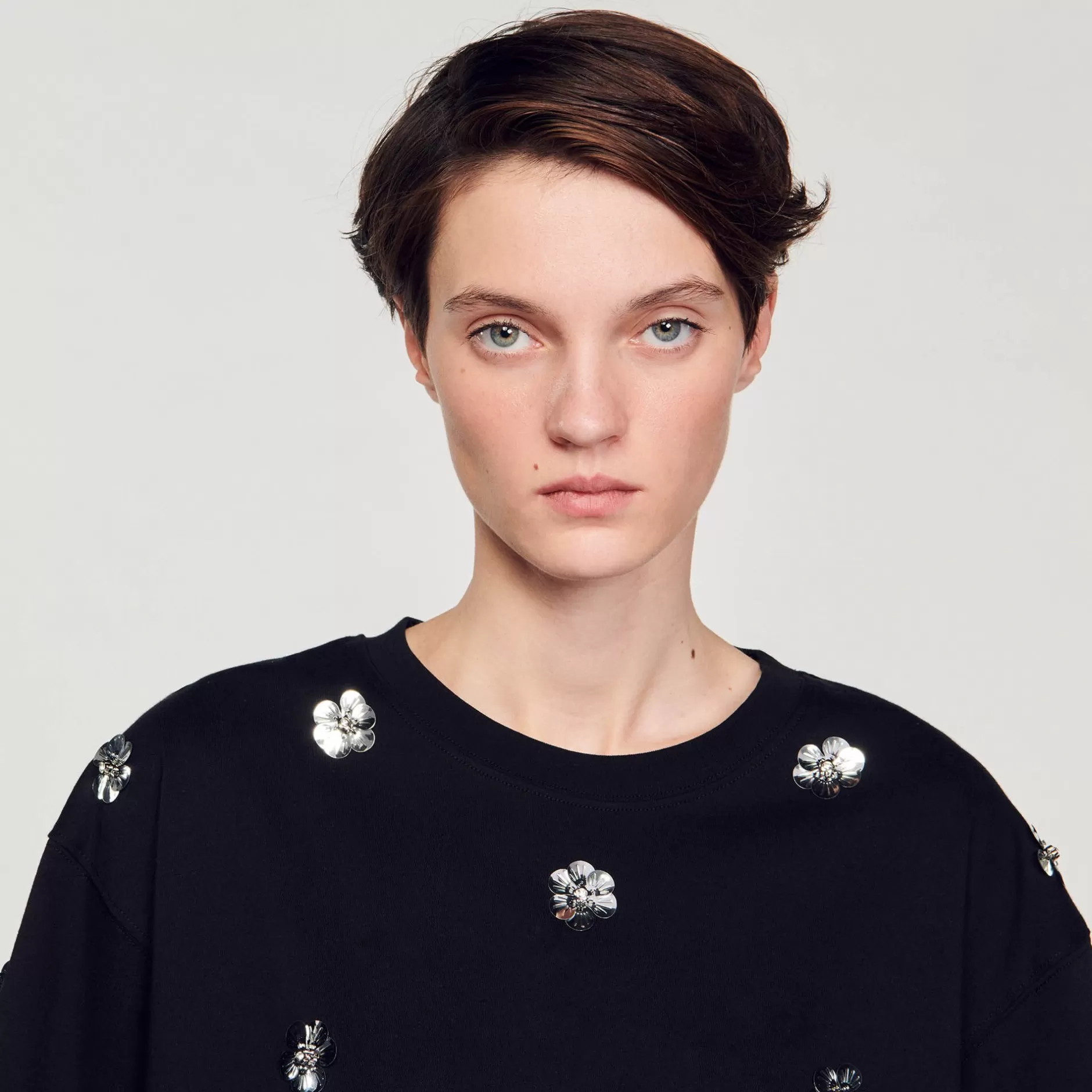 Sandro T-shirt Decorata Con Lustrini A Fiori<Donna Magliette