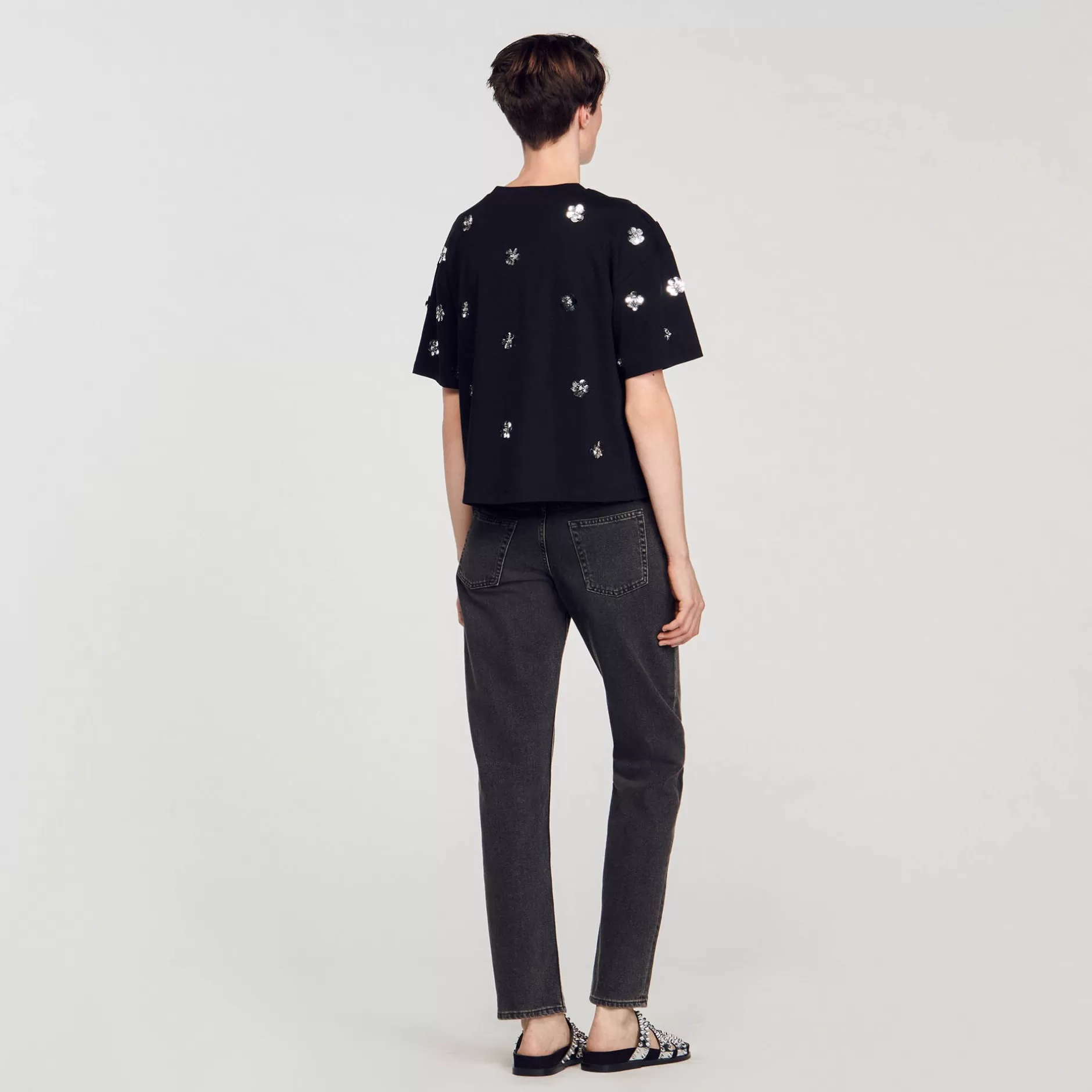 Sandro T-shirt Decorata Con Lustrini A Fiori<Donna Magliette