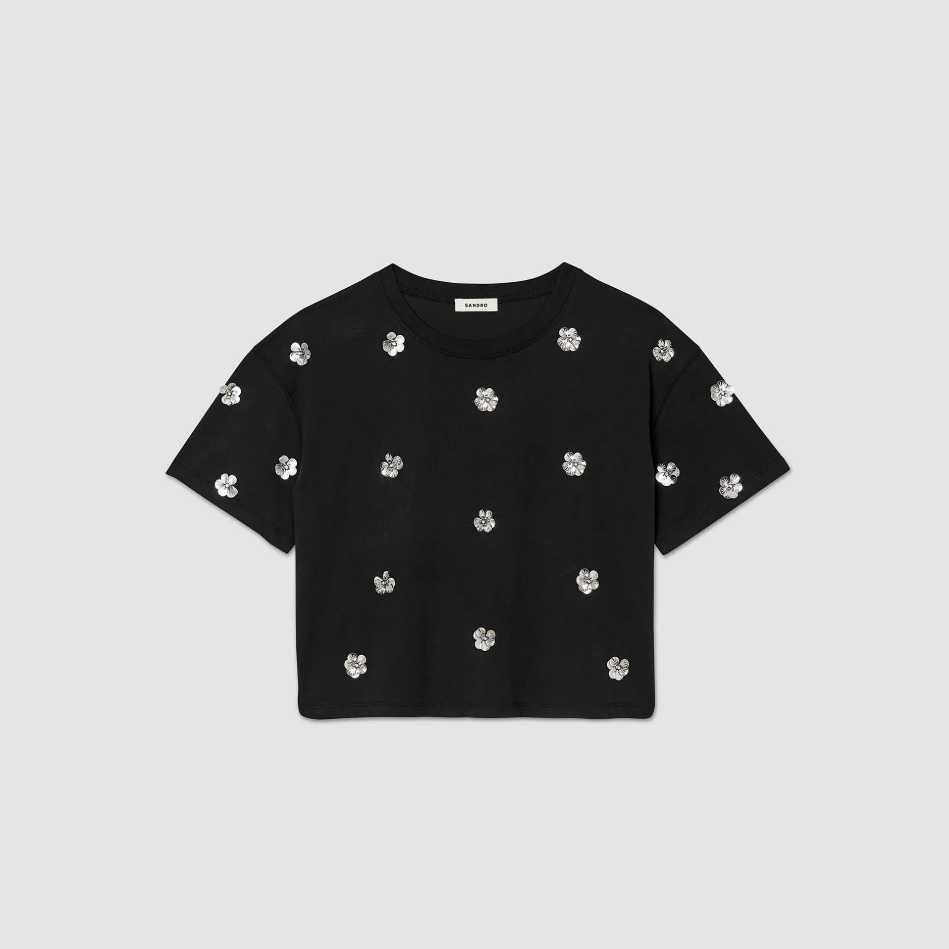 Sandro T-shirt Decorata Con Lustrini A Fiori<Donna Magliette